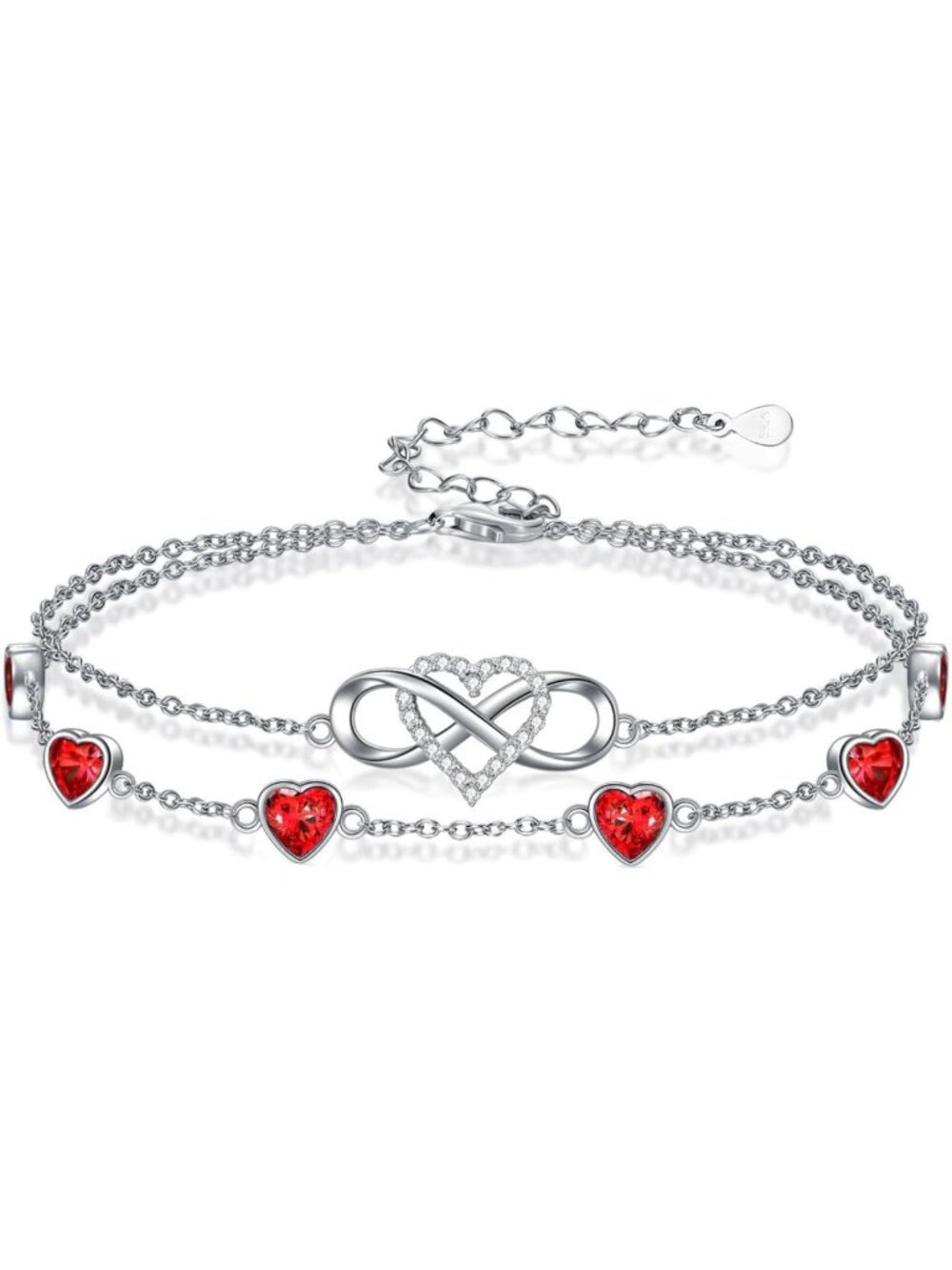 Adjustable Infinity Heart Birthstone Charm Anklet Bracelet 925 Silver Gift for